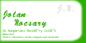 jolan mocsary business card